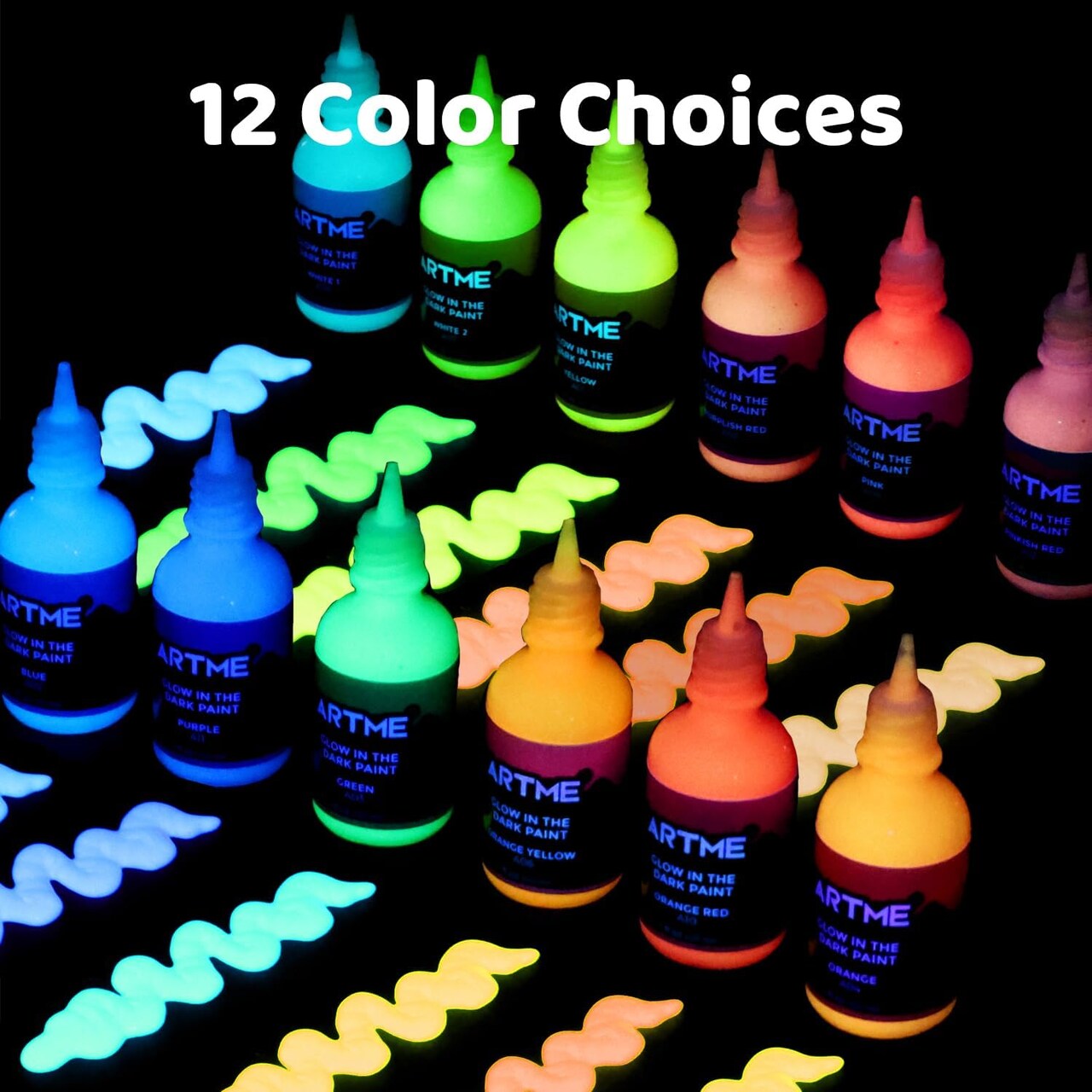 Glow in The Dark Paint, Glow Paint Set of 12 Bright Colors 30ml/1oz, Acrylic Glow in The Dark Paint Perfect for Art Painting, DIY projects, Halloween and Christmas Decorations, Rich Pigments for Adults, Artists and Students